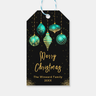 Elegant Teal and Gold Ornament Christmas Gift Tags