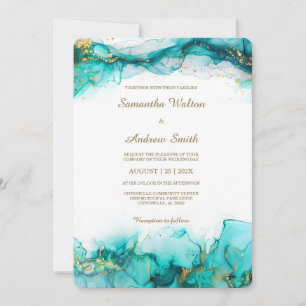 Elegant Teal and Gold Wedding Invitation