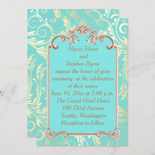 Elegant Teal and Gold Wedding Invitation