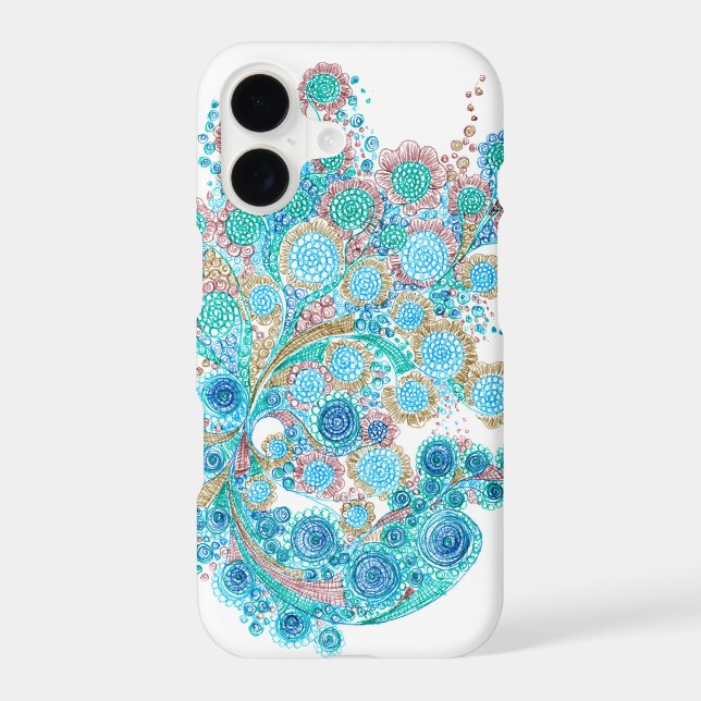 Elegant Teal and Gold Zentangle Floral iPhone Case (Back)