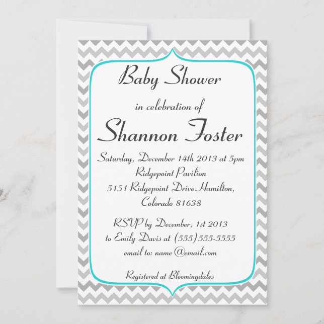 Elegant Teal and Grey Chevron Baby Shower Invitation (Front)