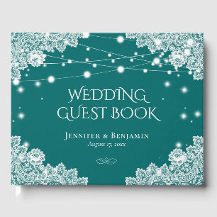 Elegant Teal and Lace Wedding Guest Book