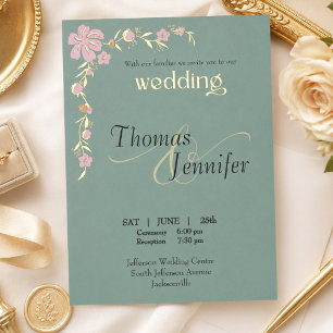 Elegant Teal and Pink Botanical Wedding Gold