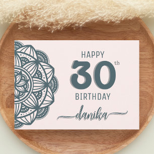 Elegant Teal and Pink Mandala Birthday Card