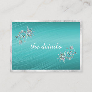 Elegant Teal and Rhinestone Wedding Details Enclosure Card
