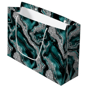 Elegant Teal and silver Glitter Agate Birthday Large Gift Bag