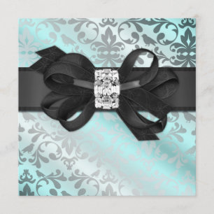 Elegant Teal and Silver Invitation with Bow