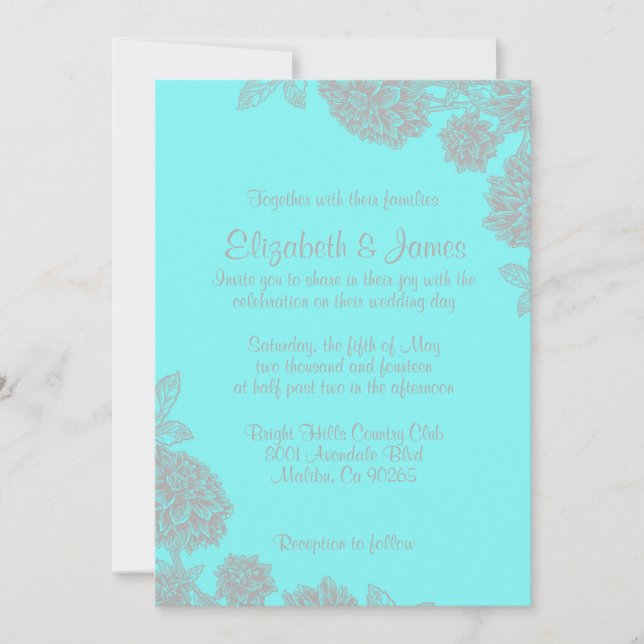 Elegant Teal And Silver Wedding Invitations (Front)