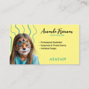 Elegant Teal and Yellow Face Painter Business Card