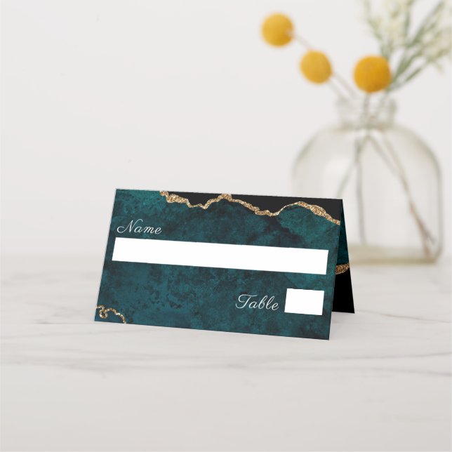 Elegant Teal Aqua Agate Wedding Place Card (Front)
