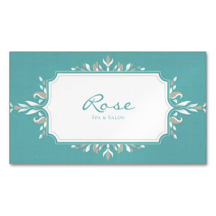 Elegant Teal Aqua Blue Vintage Foliage Frame Magnetic Business Card