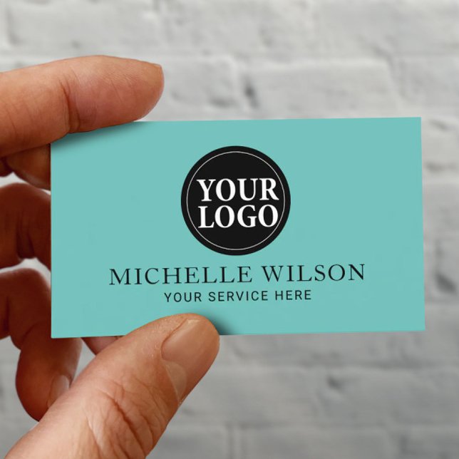 Elegant Teal Aqua Minimalist Custom Logo Business Card (Creator Uploaded)