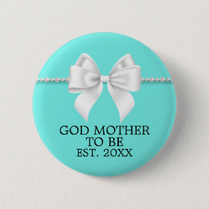 Elegant Teal Aqua Tiffany God Mother Baby Shower 6 Cm Round Badge