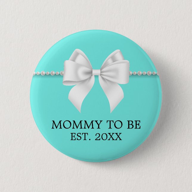 Elegant Teal Aqua Tiffany Mother To Be Baby Shower 6 Cm Round Badge (Front)