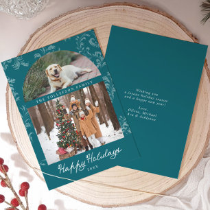 Elegant Teal Arch Family Photo Christmas Holiday Card