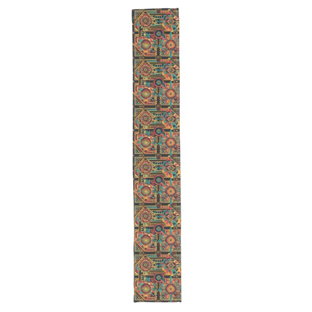 Elegant Teal "Aztec Dream" Decorative Table Runner (Front)