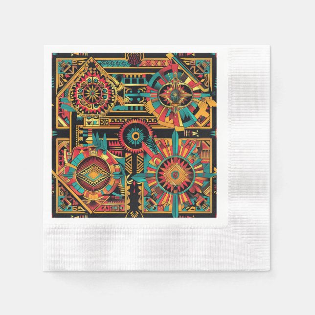 Elegant Teal "Aztec Dream" Festive Cocktail Napkin (Front)