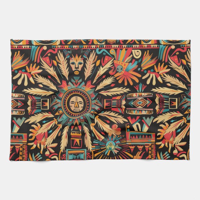 Elegant Teal "Aztec Dream" Woven Kitchen Towel (Horizontal)