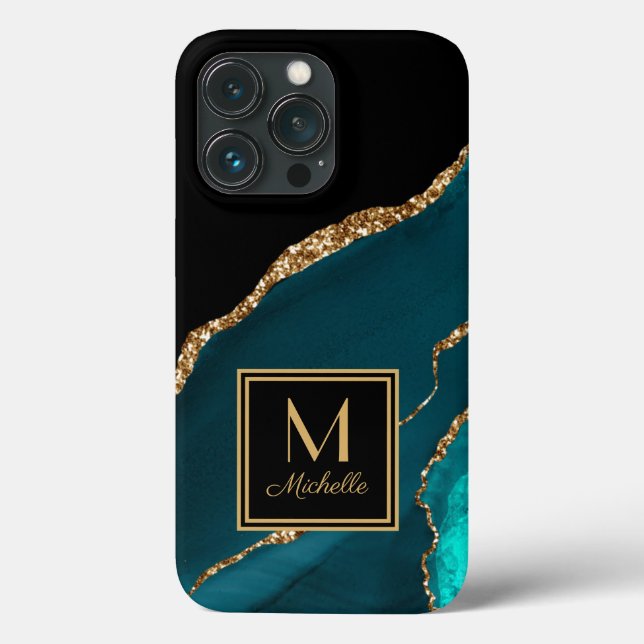 Elegant Teal Black Gold Monogram Initial Name  Case-Mate iPhone Case (Back)