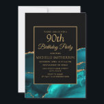 Elegant Teal Black Marble Gold 90th Birthday Invitation<br><div class="desc">Elegant teal and black marble with gold glitter women's 90th birthday party invitation.  Contact me for help with customisation or to request matching or coordinating Zazzle products</div>