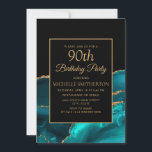 Elegant Teal Black Marble Gold 90th Birthday Invitation<br><div class="desc">Elegant teal and black marble with gold glitter women's 90th birthday party invitation.  Contact me for help with customisation or to request matching or coordinating Zazzle products</div>