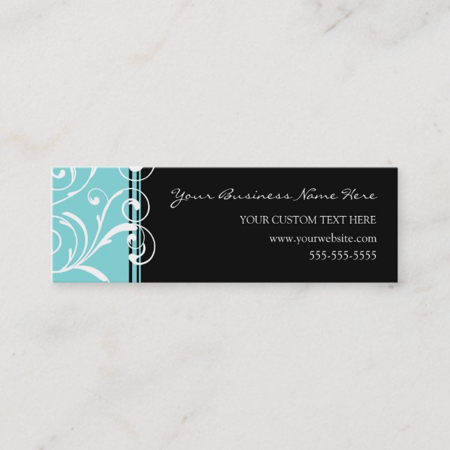 Elegant Teal Black Swirls Business Cards (Front)