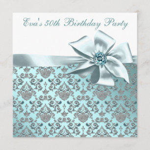 Elegant Teal Blue 50th Birthday Party Invitation