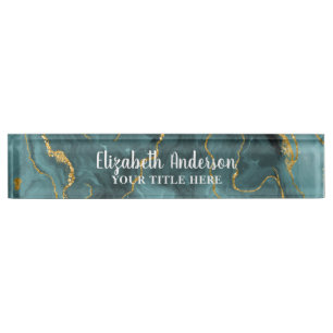 Elegant Teal Blue Agate Geode Chic Monogram Name Nameplate