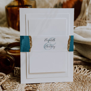 Elegant Teal Blue Agate Wedding Invitation Invitation Belly Band