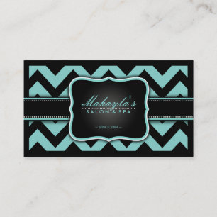 Elegant Teal Blue and Black Chevron Pattern Business Card