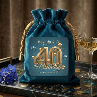 Elegant Teal Blue and Gold 40th Birthday Party Square Sticker