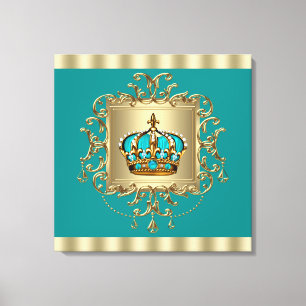 Elegant Teal Blue and Gold Crown Prince Canvas Print