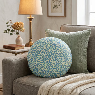 Elegant Teal Blue and Green Floral Abstract Round Cushion