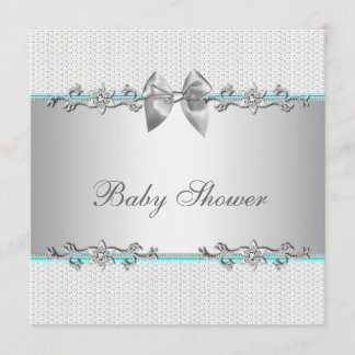 Elegant Teal Blue and Grey Baby Shower Invitation