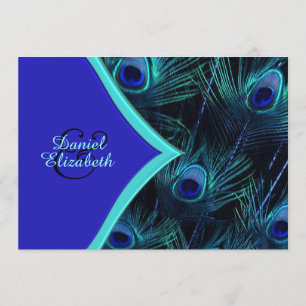 Elegant Teal Blue and Royal Blue Peacock Wedding Invitation