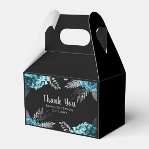 Elegant Teal Blue and Silver Flower Birthday Party Favour Box