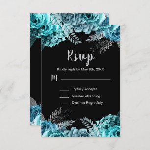 Elegant Teal Blue and Silver Flowers Sweet Sixteen RSVP Card
