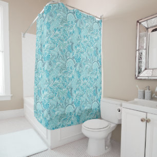 Elegant Teal Blue and White Abstract Patterned Shower Curtain