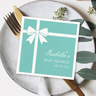 Elegant Teal Blue And White Ribbon Bow Baby Shower Napkin