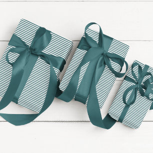 Elegant Teal Blue and White Thin Striped Wrapping Paper