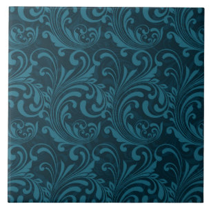 Elegant Teal Blue Baroque Floral Pattern  Tile