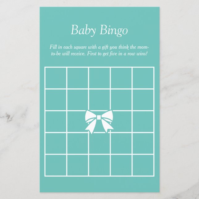 Elegant Teal Blue & Bow Baby Shower Guessing Game (Front)