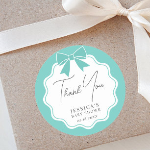 Elegant Teal Blue Bow Bridal Shower Thank You Classic Round Sticker