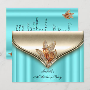 Elegant Teal Blue Bronze Brown Gold Birthday Party Invitation