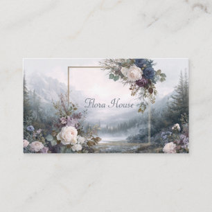 Elegant Teal Blue Floral Gold Frame Watercolor Business Card