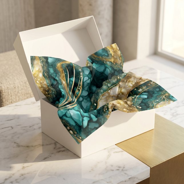 Elegant Teal Blue Gold Agate Geode Marble Abstract Tissue Paper (Creator Uploaded)