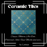 Elegant Teal Blue & Gold Squares Tile<br><div class="desc">Elegant Ceramic Tile in Teal Blue and Gold squares.  Perfect for bath &home improvement projects.  We have a great variety of ceramic knobs as well as light switch plates to compliment  your decor.</div>