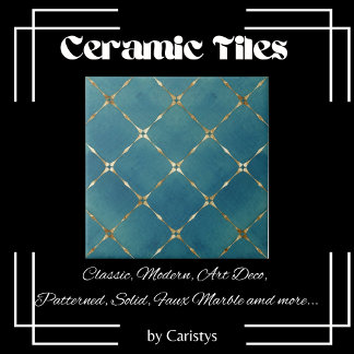 Elegant Teal Blue & Gold Squares Tile