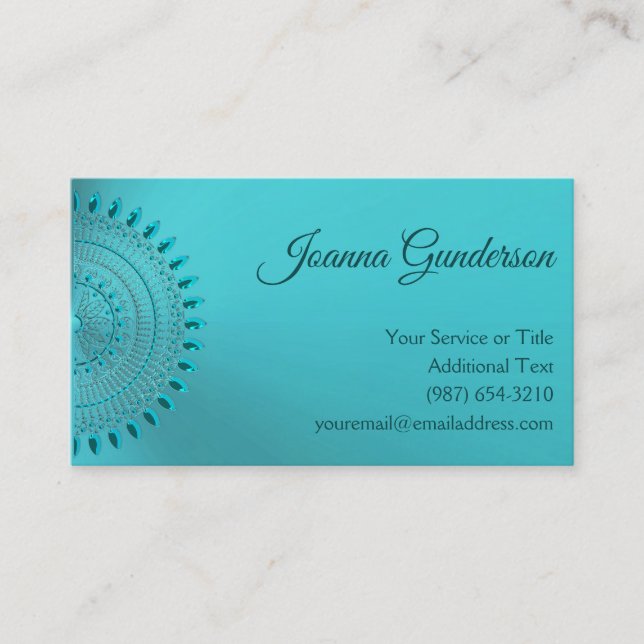Elegant Teal Blue Green Mandala Business Card (Front)