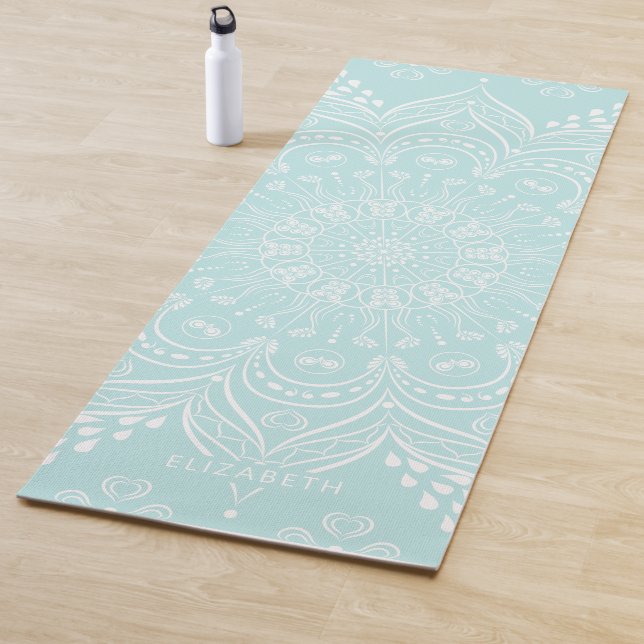 Elegant Teal Blue Mandala Monogram Yoga Mat (In Situ)